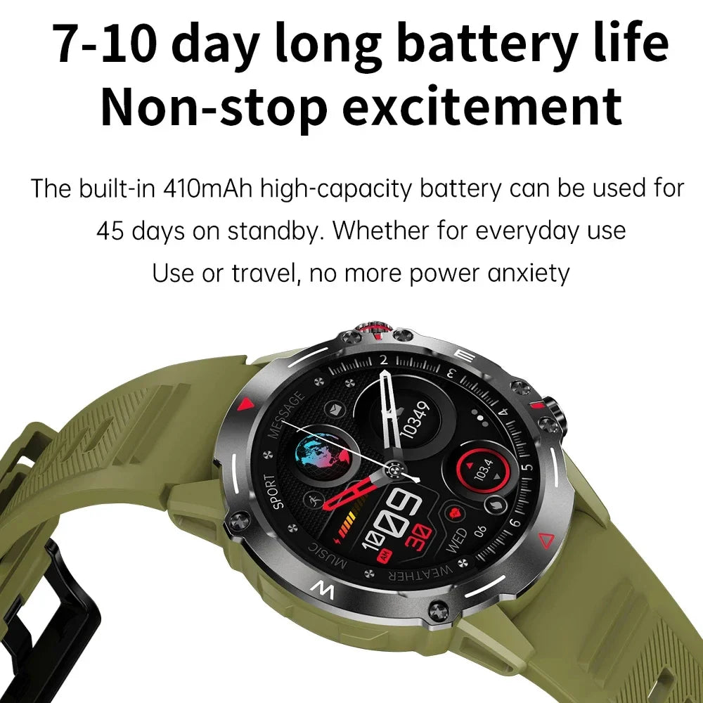 2024 New Original Rugged Military 410mAh Large Battery Men Smart Watch AMOLED Screen 100+ Sports Mode  Bluetooth Call Smartwatch