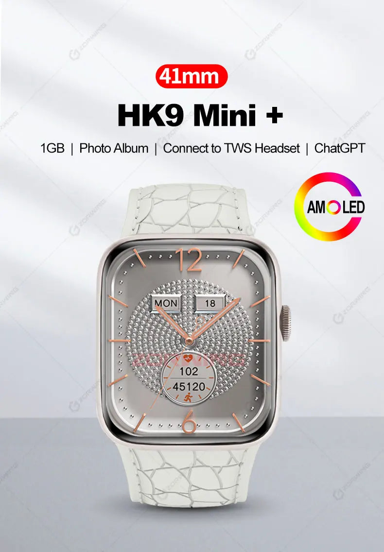 HK9 Mini+ AMOLED Smart Watch Men Women Photo Album Gesture Control ChatGPT E-book NFC Heart Rate Sport Smartwatch 41mm 2024 New