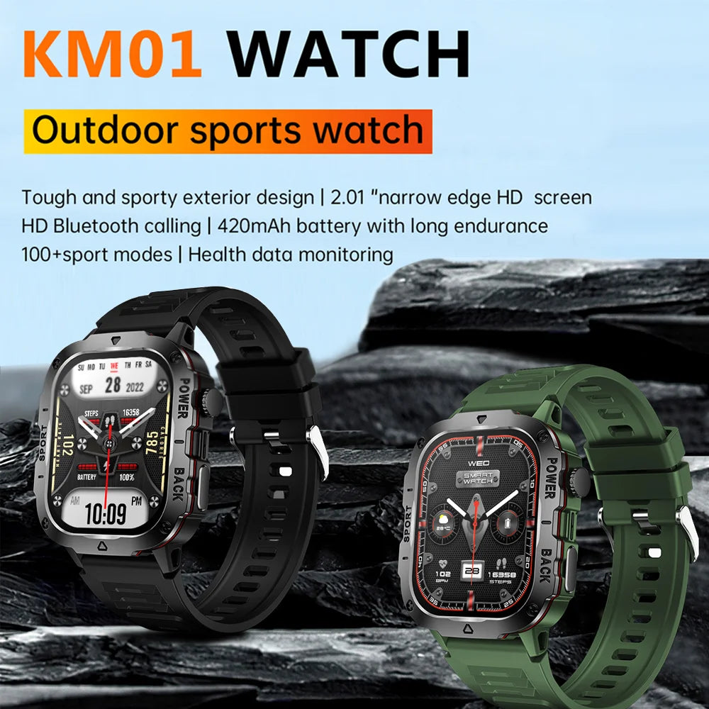 2024 New Military Smart Watch Men 2.01 inch 420mAh Outdoor Sports Fitness Tracker Health Monitor Waterproof BT Call Smartwatch F