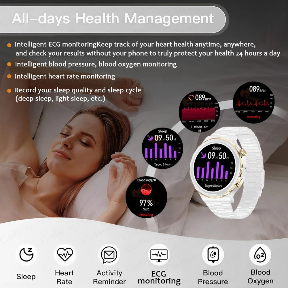 2024 New ECG+PPG SmartWatch Ladies Full Touch Screen Heart Rate Sports Fitness Watch Voice Call Waterproof Smart Watch Women+Box