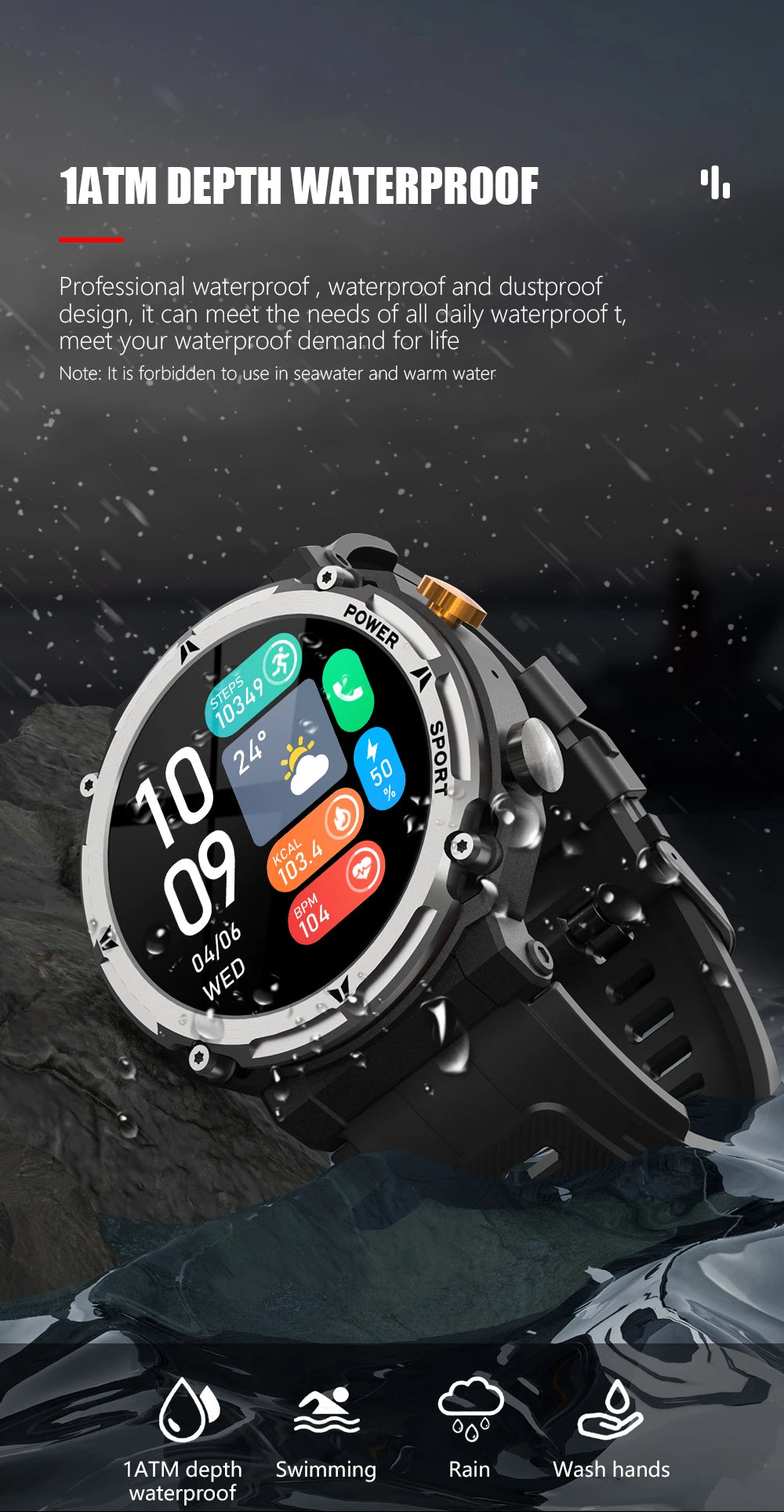 2024 Original Military Smartwatch Bluetooth Call Fitness Sports Waterproof Smart Watch for Men Women Xiaomi Apple Android Phones