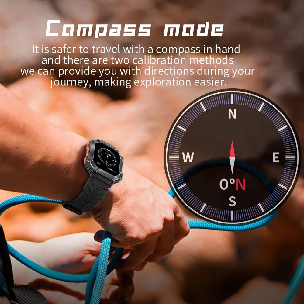 2024 New 650mAh Large Battery SmartWatch Men Compass Heart Rate IP68 Waterproof Bluetooth Call Sports Military Smart Watch Men