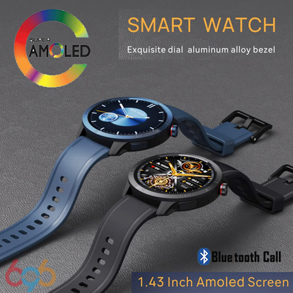 2024 New Men 1.43" AMOLED Screen Blue Tooth Call Smart Watch 100+ Sports Heartrate Health Monitoring Waterproof Women Smartwatch