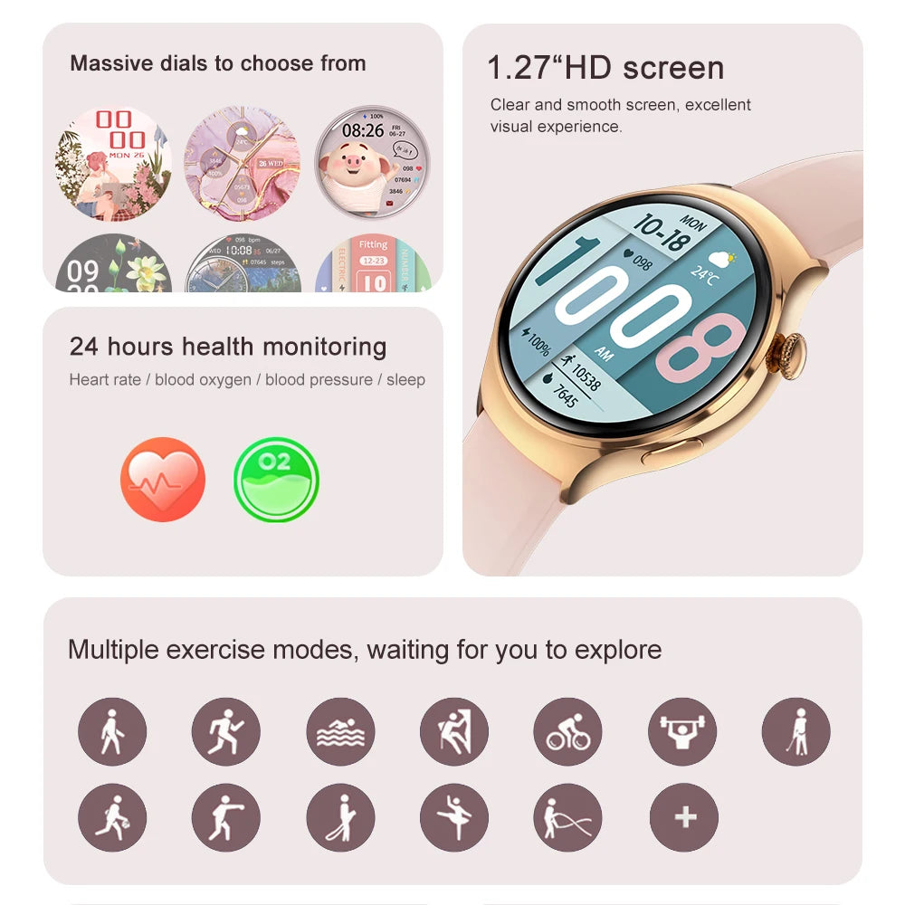 For Huawei Watch 4 mini Smart Watch Women 360*360 HD Screen Heart Rate Temperature Sport Bracelet NFC BT Calling Smartwatch 2024