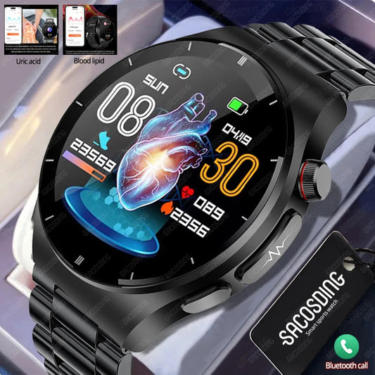 2024 New Uric Acid Smart Watch Men ECG+PPG+HRV Bluetooth Call Blood Sugar Blood Pressure Blood Lipid Health Tracker SmartWatch