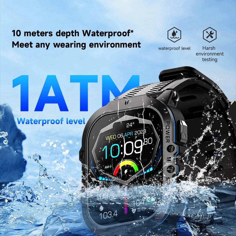 2024 New 1.96" AMOLED Men Outdoor Sports Smart Watch Blue Tooth Call Heart Rate 350Mah 1ATM Waterproof Watches Music Smartwatch