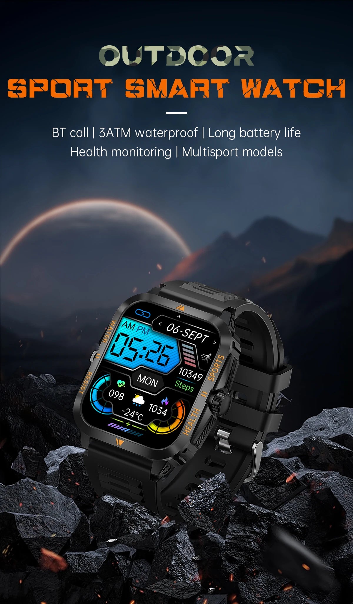 2024 Ultra Resistant Military Smartwatch Consumer Electronics Blood Pressure Measurement Outdoor Smart Watch For Man