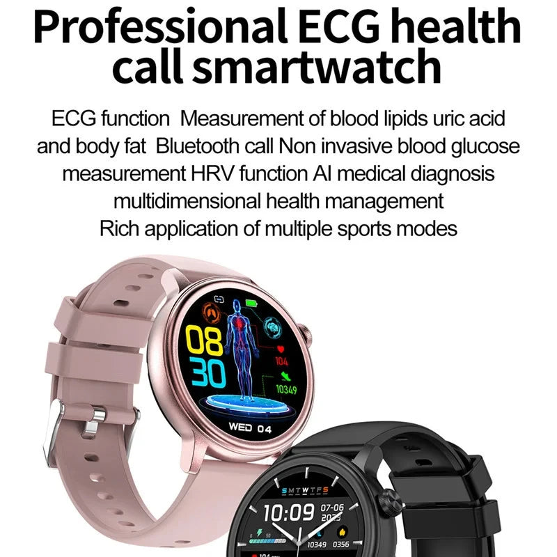 2024 New Blood Lipids Uric Acid Blood Glucose Smart Watch Men ECG+PPG HD 360*360 Full Screen Touch Bluetooth Call Smartwatch