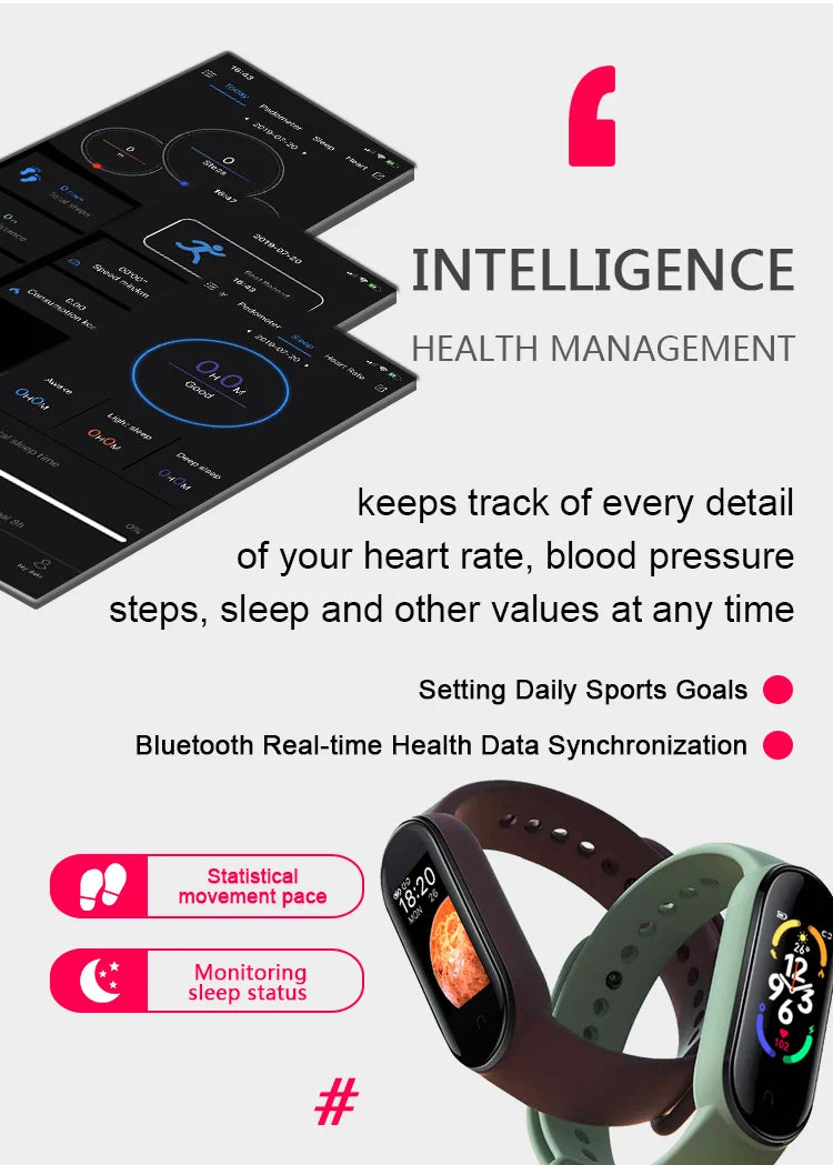 Smart Watch Smartband Heart Rate Smartwatch M7 Fitness Tracker Blood Pressure Sport  Bracelet for Mi Band 7  Men Women