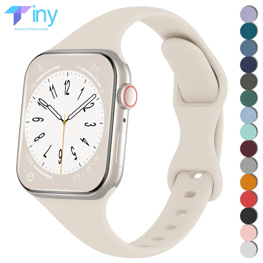 Slim Strap for Apple Watch Band Ultra 2 49mm 45mm 44mm 42mm 40mm 41mm Fine Silicone Bracelet for IWatch Series 9 8 7 6 SE 5 4 3