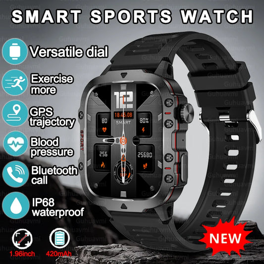 2024 New Rugged Military Black Smart Watch Men For Android Xiaomi Ios 3ATM Waterproof Sport Fitness Ai Voice Smartwatch Outdoor