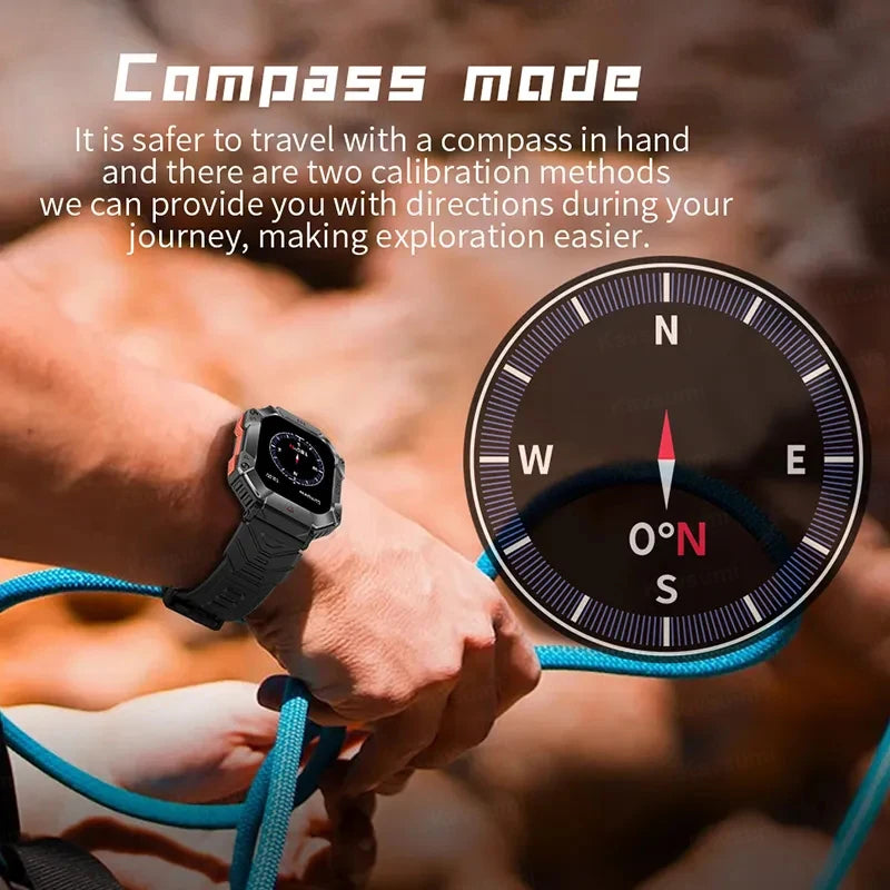 2024 New Durable Military Smart Watch Men Bluetooth Call Custom Dial IP67 Waterproof Compass Sports Smartwatch For Android Ios