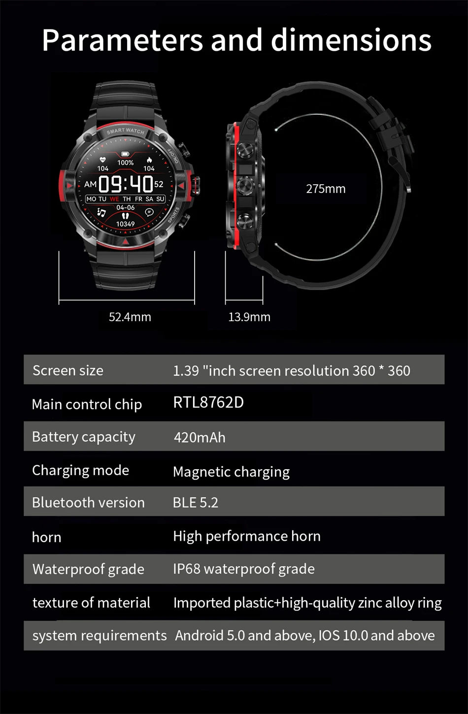 2024 New Men Smartwatch outdoor sports smart watch Bluetooth call IP68 waterproof health monitoring watch adult 420 mAh battery