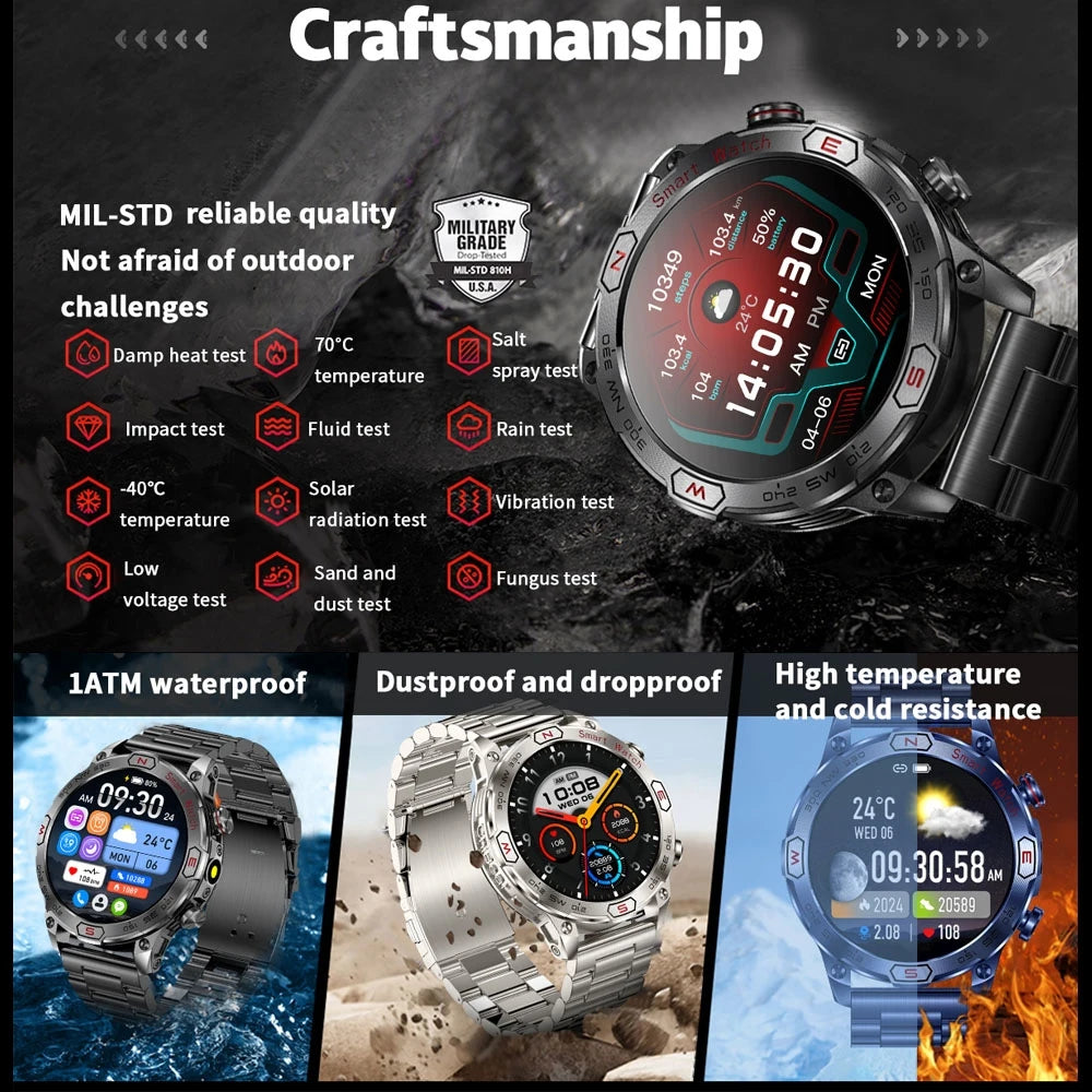 2024 New Smartwatch Men Compass Outdoor Sports Emergency Light Health Monitor 3ATM Waterproof 450 mAh Bluetooth Call Smart Watch