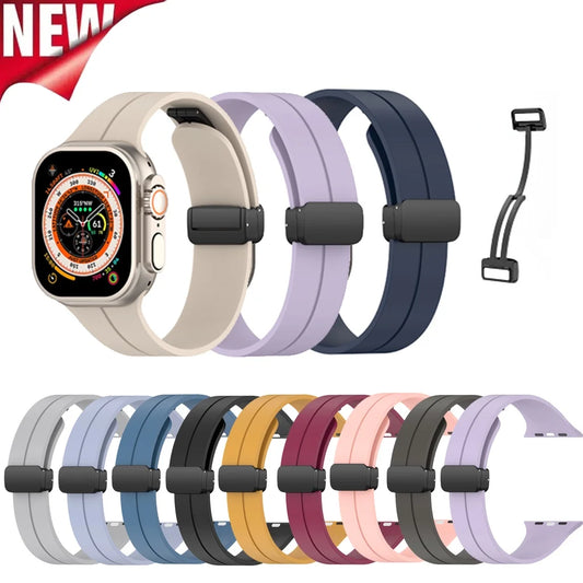 Silicone Magnetic Buckle Strap For Apple Watch Ultra Band iWatch Smartwatch Series 9 8 7 SE 6 5 2 45/44/40/44/38/42 Ultra2 49mm