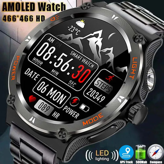 2024 New Men Rugged Military Smart Watch Bluetooth Call GPS Track 500MAh Heart Rate Fitness Tracker 3ATMWaterproof Smartwatch