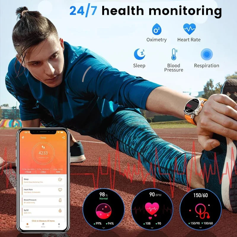 2024 Men Smart Watch AMOLED 466*466 1.43 inches 380mAh Bluetooth Call Fitness Tracker Custom Dial Heart Rate Sport Smartwatch