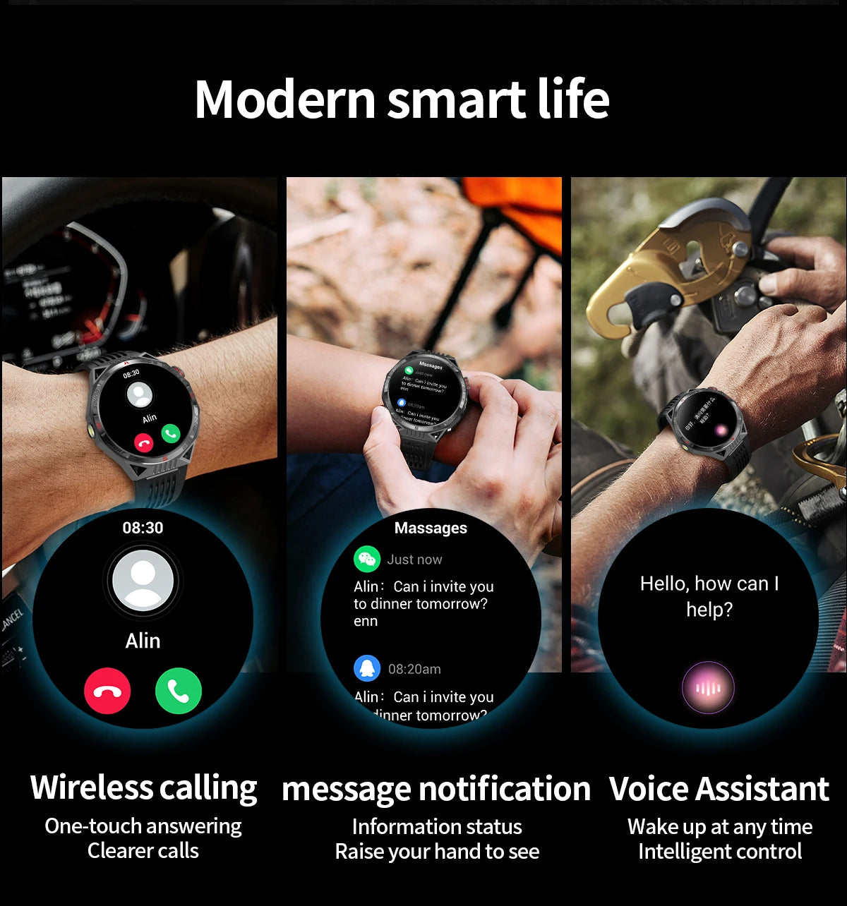 2024 New Men Smart Watch LED Lighting Compass GPS Track Bluetooth Call IP68 Waterproof Sports Fitness Tracker Sports Smartwatch