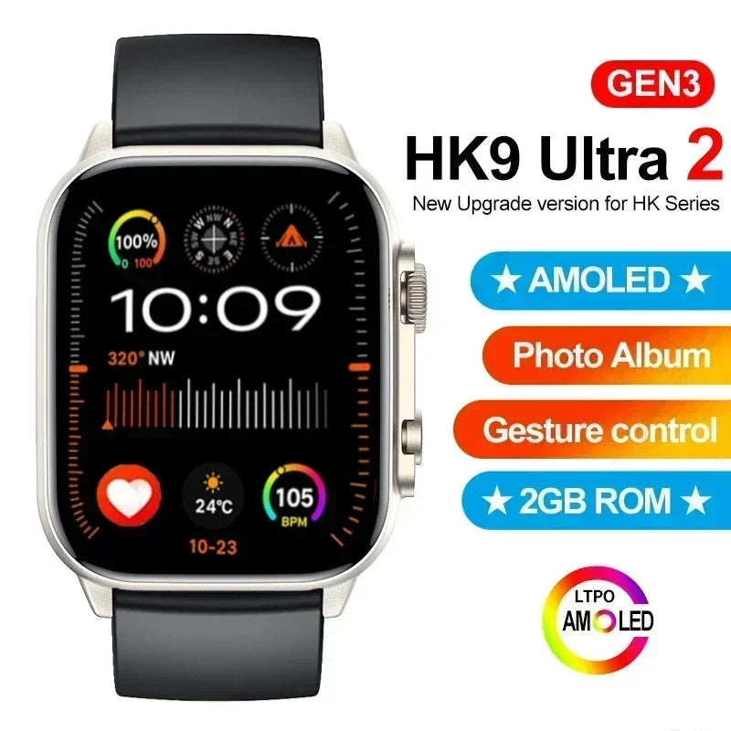 HK9 Ultra 2 AMOLED Smart Watch Men ChatGPT Compass NFC Smartwatch Local Music Sport Watch for Android IOS HK8 Pro Upgraded 2024