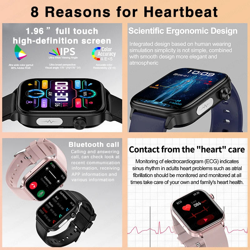 2024 New ECG+PPG Medical Grade Health Smart Watch for Women Men Blood Sugar Fat Uric Acid Monitoring Bluetooth Call Smartwatches