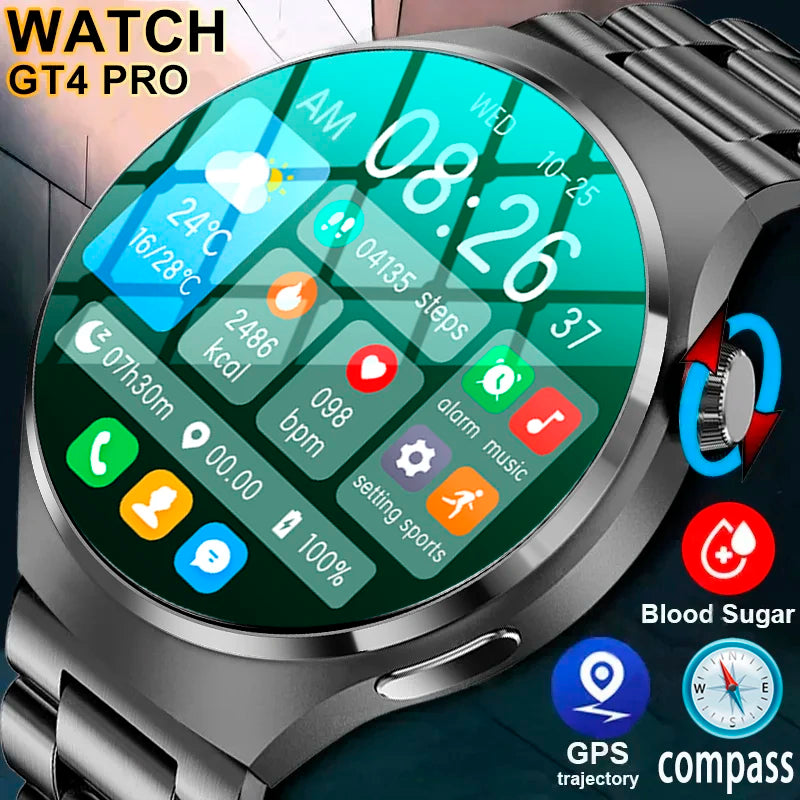 2024 New For Huawei GT4 PRO Smart Watch Men Watch 4 Pro AMOLED HD Screen Bluetooth Call GPS NFC Heart rate BloodSugar SmartWatch