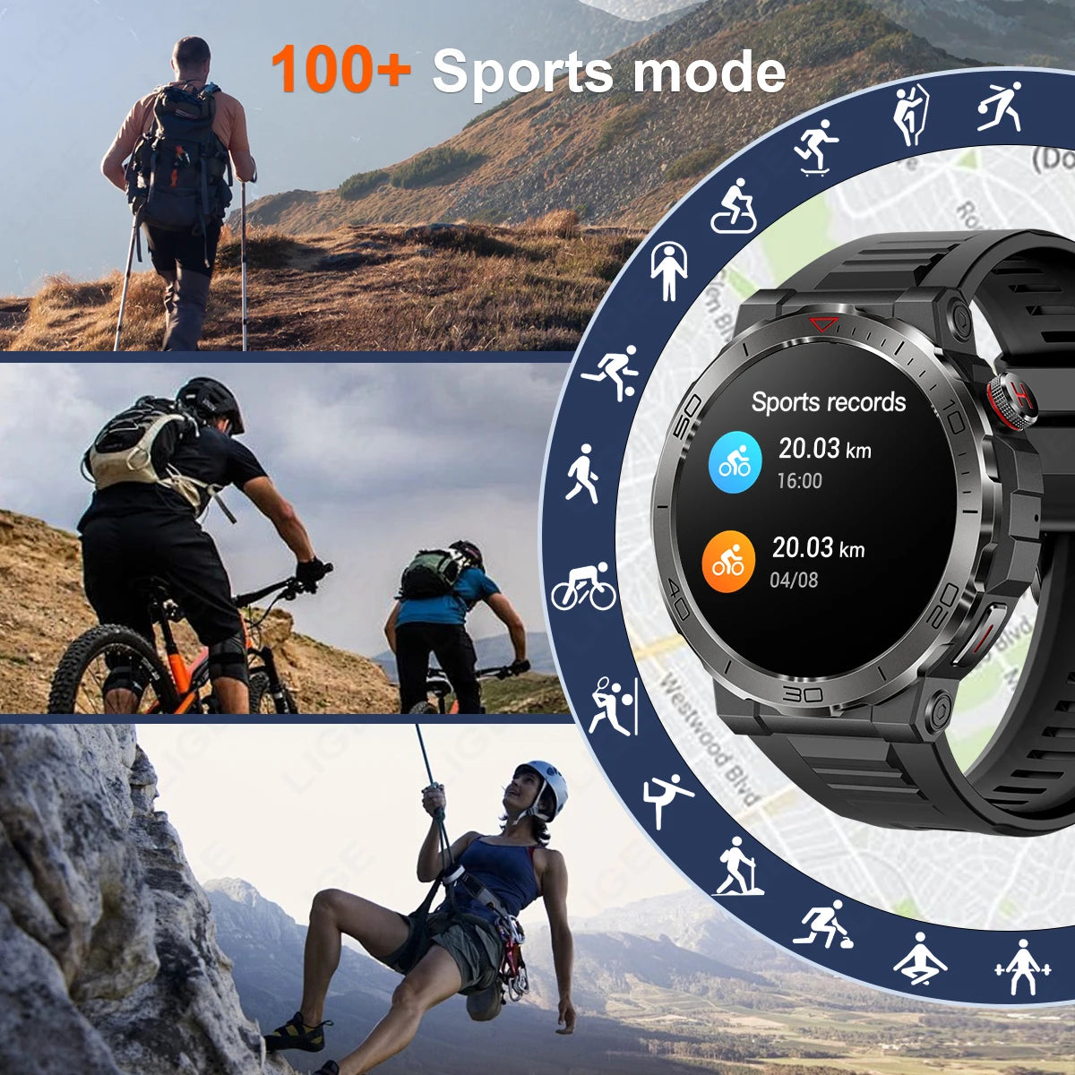 LIGE Men Smart Watch Compass Military IP68 Waterproof Watches Bluetooth Call Health Monitoring Outdoor Sport Smartwatch 2024 New