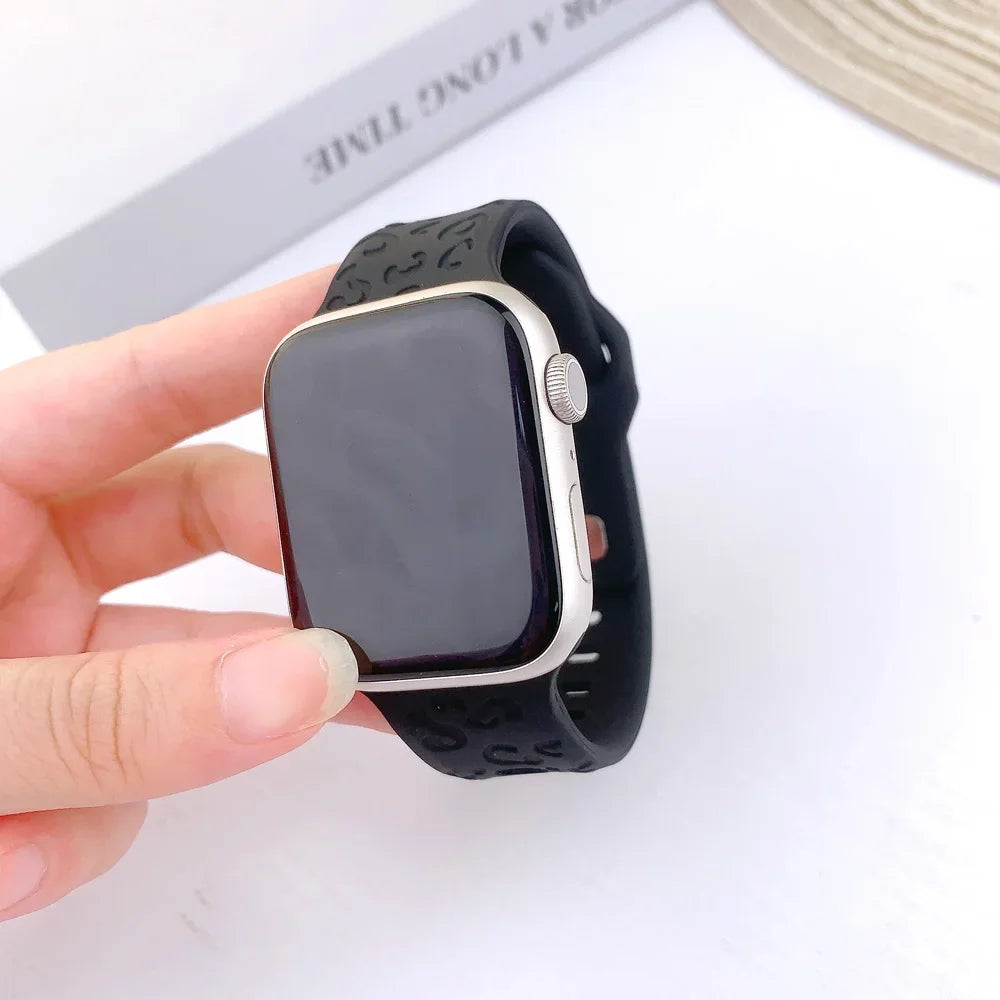 Engraved Silicone Strap for Apple Watch Band Ultra 2 49mm 45mm 44mm 42mm 41mm 38 40mm Bracelet for Iwatch Series 9 8 7 6 SE 5 4