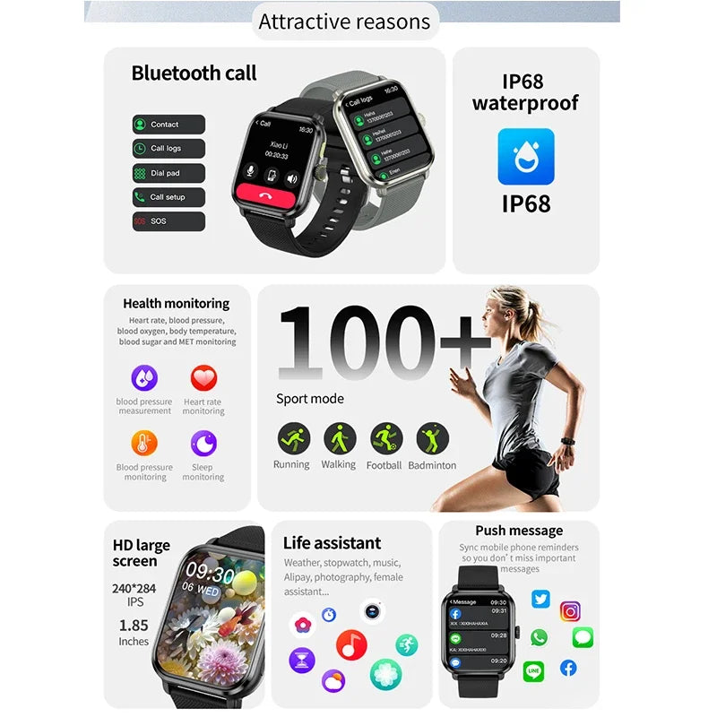 2024 New Original Watch 9 Series AMOLED HD Screen Smart Watch Men GPS Sports Tracker Bluetooth Call Blood Sugar smartwatch Women