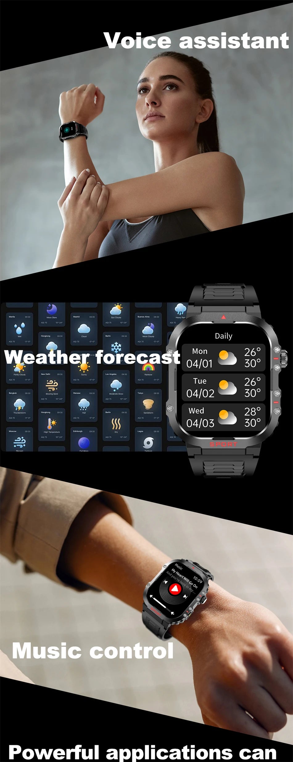 2024 Military Smart Watch Men 2.01 Inch HD Screen Waterproof Health Monitor Outdoor Sport Ai Voice Bluetooth Call Smartwatch