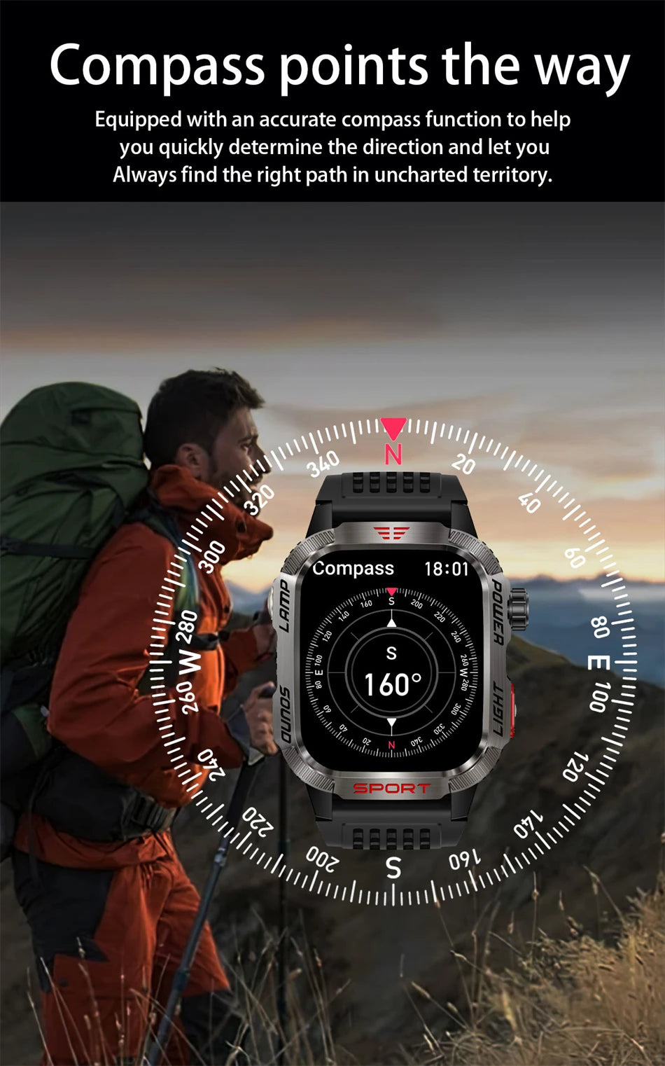 For Huawei Xiaomi 2.01 inch Smart Watch Men 2024 New 360*360 HD Screen Compass Bluetooth Call GPS IP68 Waterproof Smartwatch Man