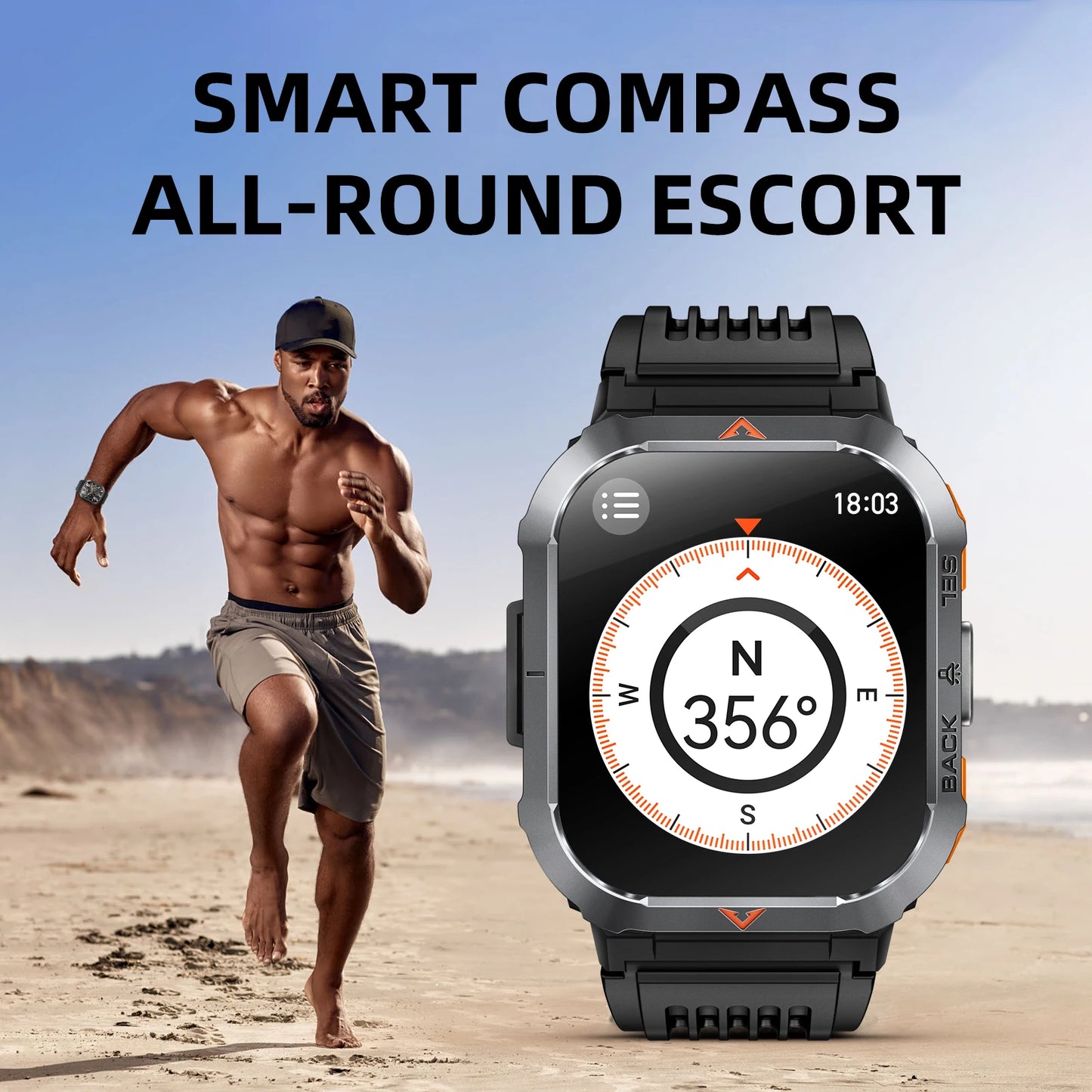 2024 New Smart Watch Men 3ATM Waterproof 2.02" HD Screen With Compass LED Flashlight Health Monitoring Outdoor Sports SmartWatch