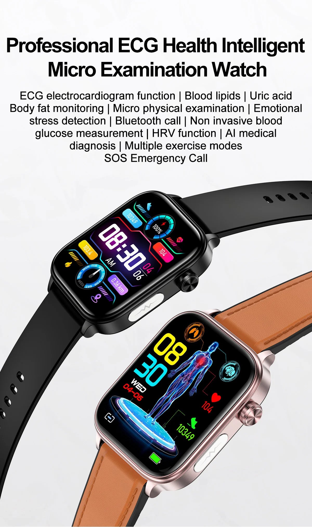 2024 New Medical Grade Smart Watch Ladies for Android Xiaomi Ios Watches Blood Glucose Oxygen Lipid Health Call Smartwatch Women