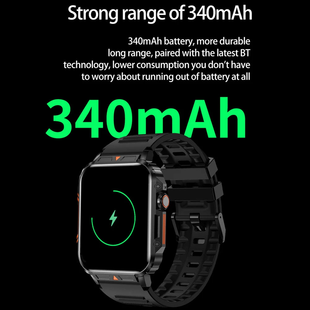 Rugged Military Smart Watch Men For Android IOS Ftiness Watches Ip68 Waterproof 2.01'' AI Voice Bluetooth Call Smartwatch 2024