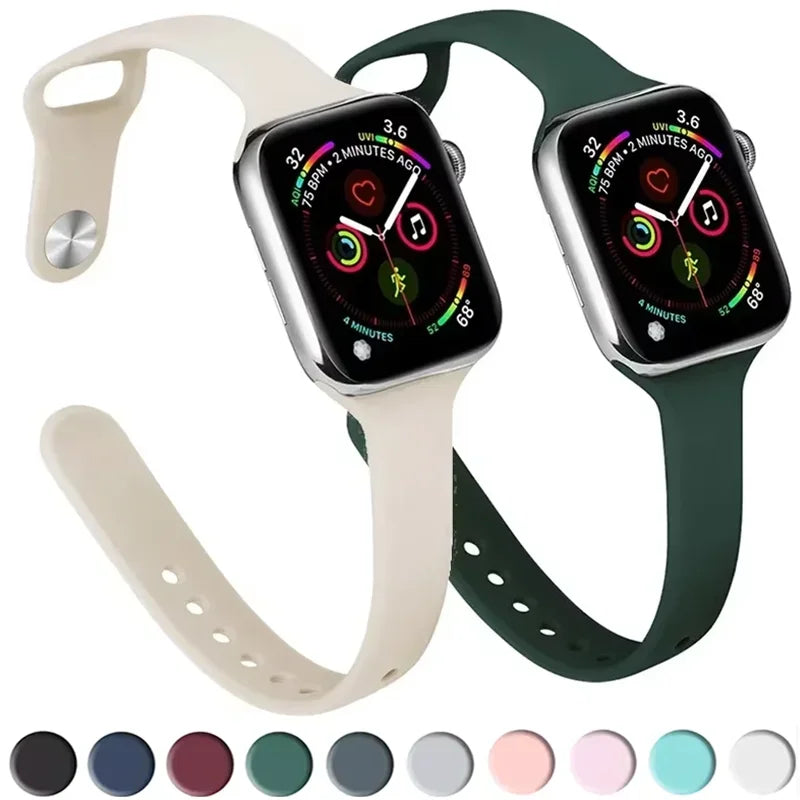 Slim Silicone Strap for Apple Watch 44mm Band 40 mm 45mm 38mm 40mm 49mm Bracelet iWatch Serie 8 7 6 5 SE 4 9 10 ultra 3 2 Correa