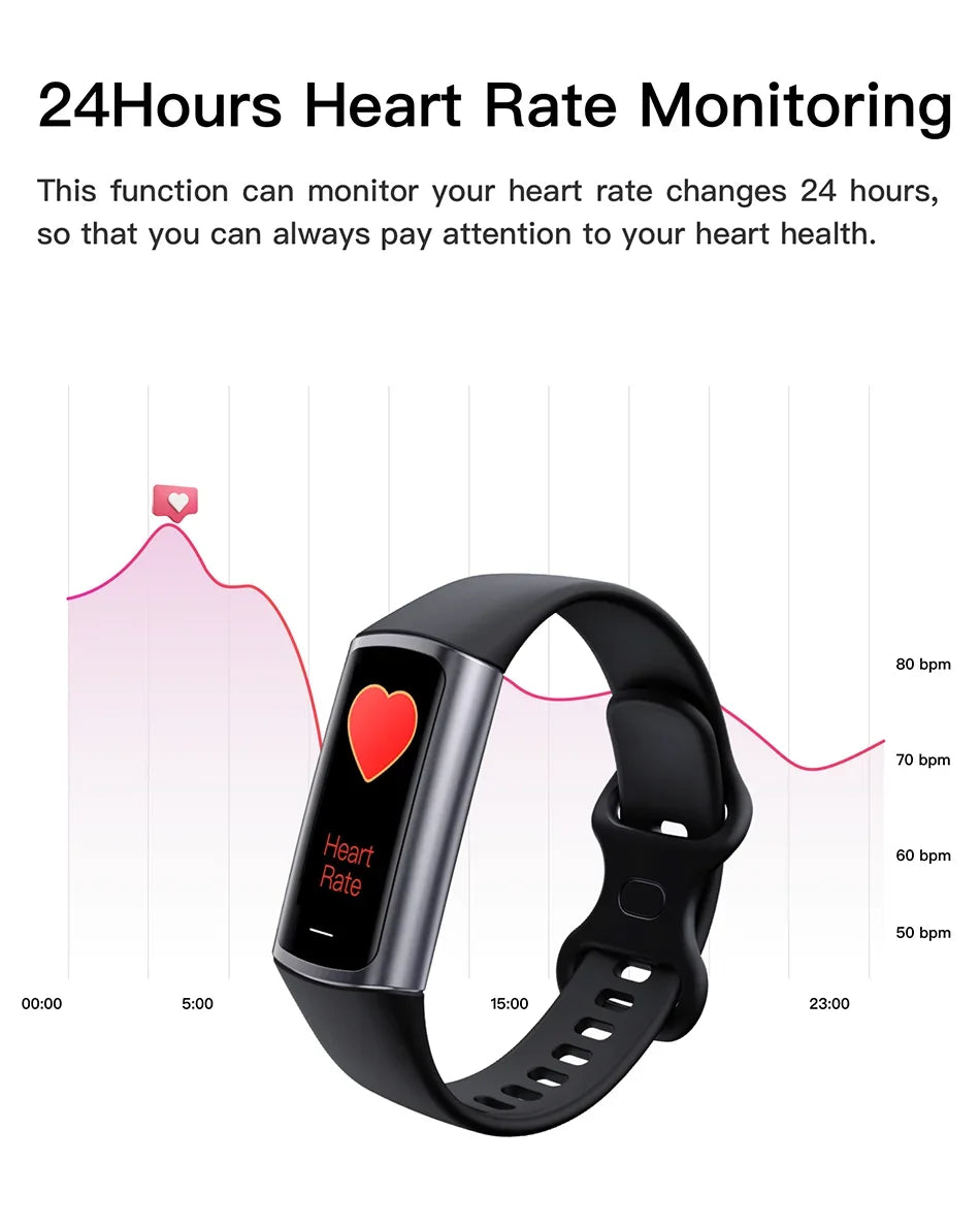 Smart Wristband Sport Fitness Heart Rate Tracker Smartwatch AMOLED Screen Waterproof Smart Bracelet For Men Women 2024