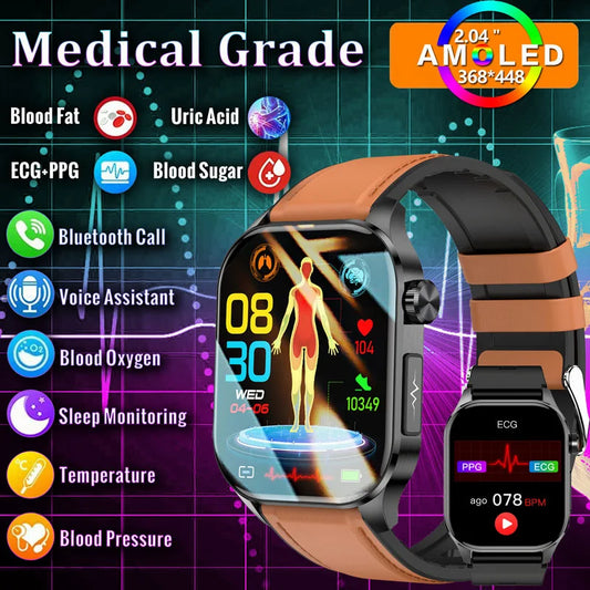 Amoled Ecg Smart Watch Men for Android Xiaomi Ios Watches Blood Glucose Lipid Pressure Sport Health Call Smartwatch 2024 Women