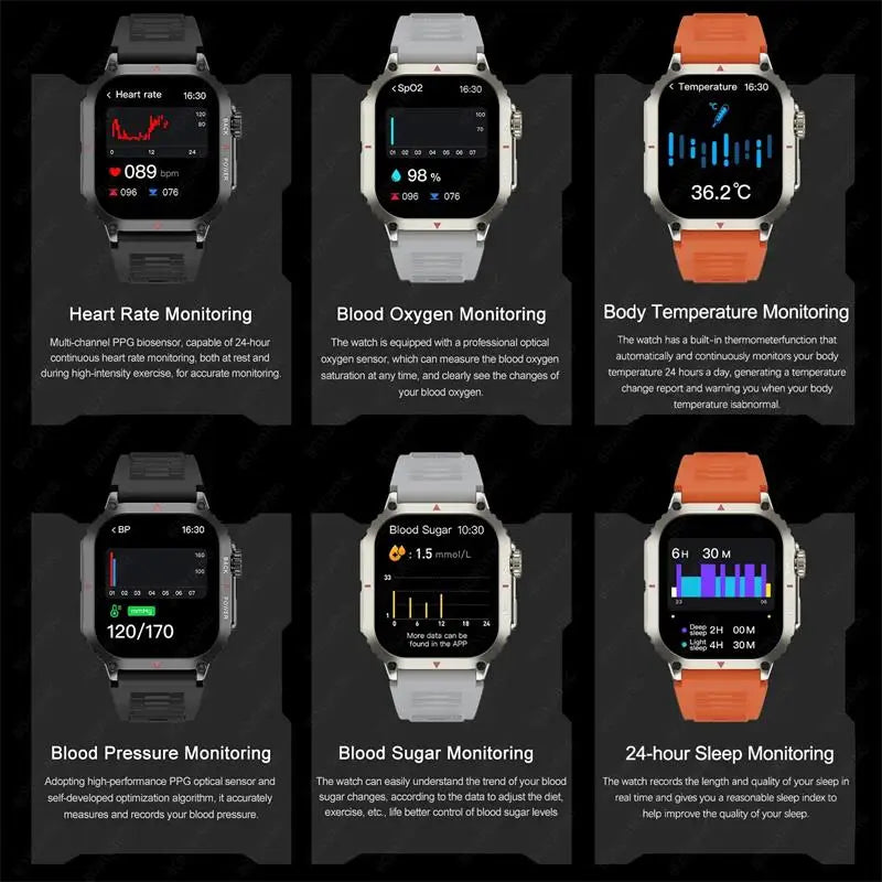 2024 Smart Watch Men Military For Android IOS Blood Pressure Waterproof Watches Bluetooth Call Smartwatch GPS Motion Trajectory