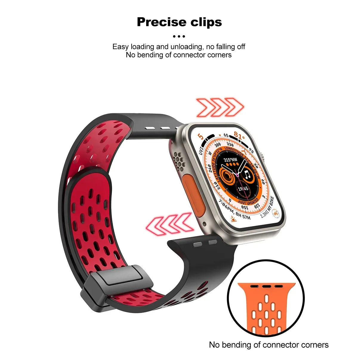 Magnetic Buckle Strap for Apple Watch Ultra 2 Band 49mm 44mm 45/41mm 40mm Silicone Breath Bracelet IWatch Series 9 8 Se 7 6 5 4