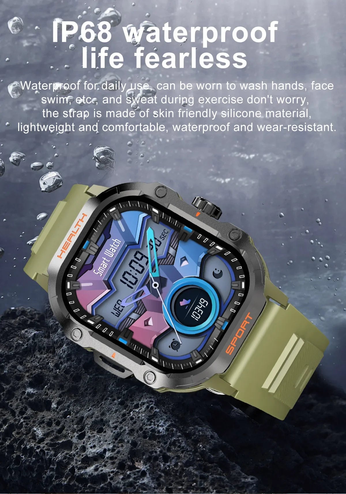 2024 New Men SmartWatch 100+ Sports Modes Bluetooth Call Smart Watch 2.01-inch AMOLED Display Waterproof Outdoor Military Watch