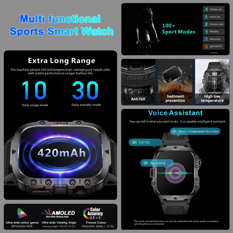 Rugged Military GPS Smart Watch Men AMOLED HD Screen Heart Rate Bluetooth Call Waterproof Outdoor SmartWatch 2024 New For Xiaomi