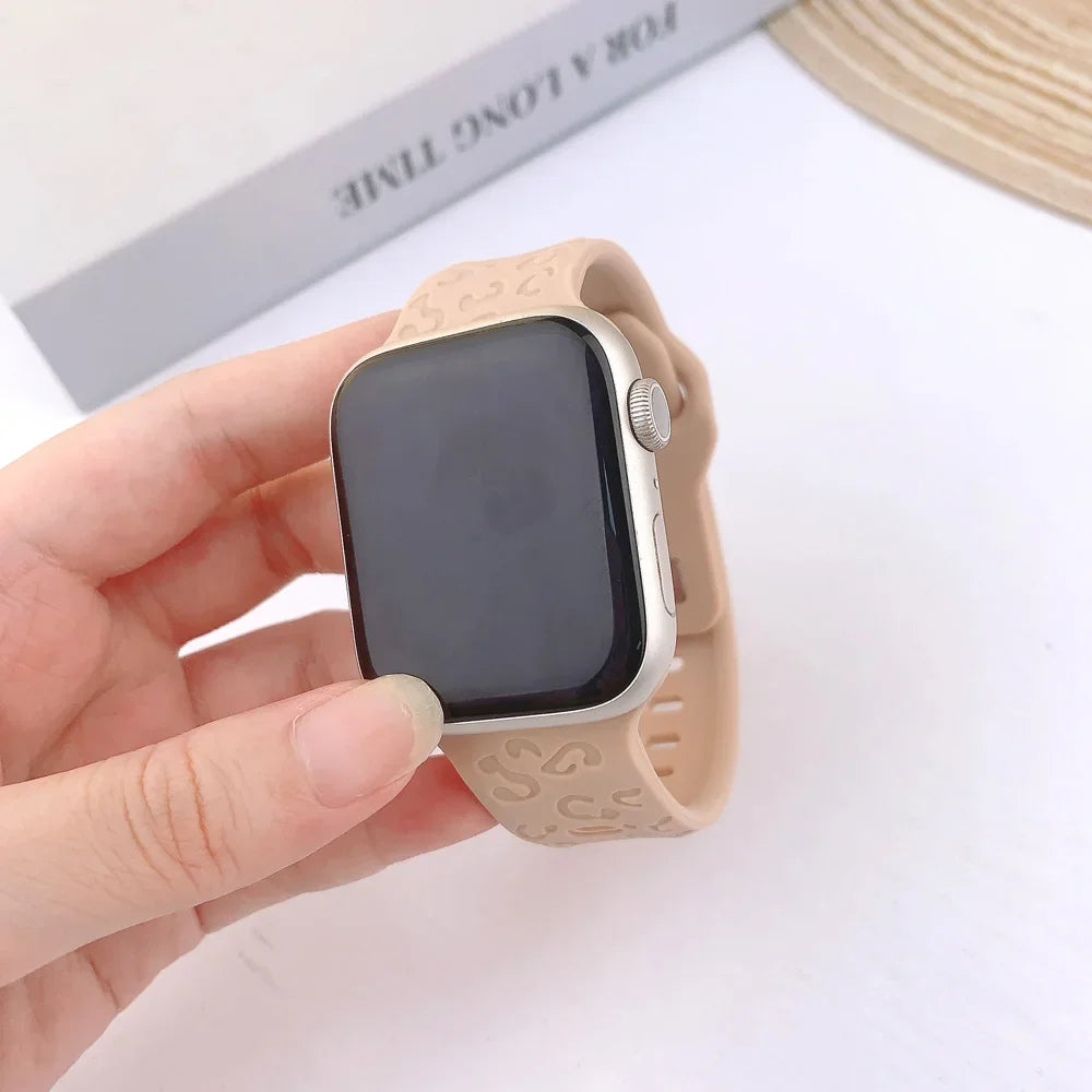 Engraved Silicone Strap for Apple Watch Band Ultra 2 49mm 45mm 44mm 42mm 41mm 38 40mm Bracelet for Iwatch Series 9 8 7 6 SE 5 4