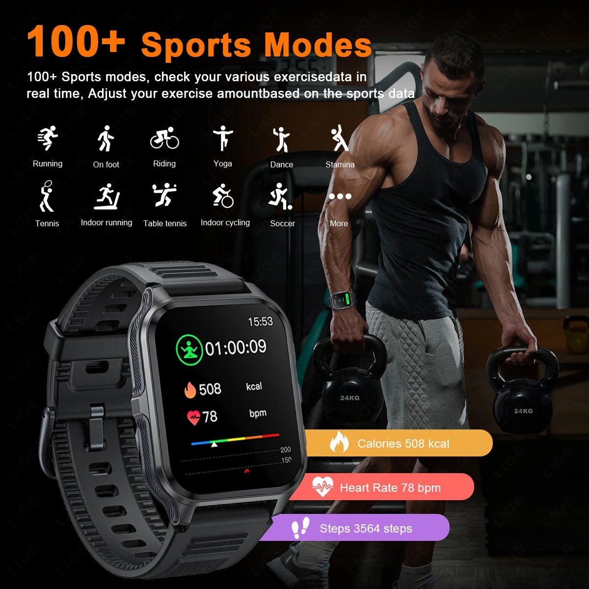 LIGE 2024 Outdoor Military Bluetooth Call Smart Watch Men Smartwatch For Xiaomi Android iOS IP68 Waterproof Fitness Watch+BOX