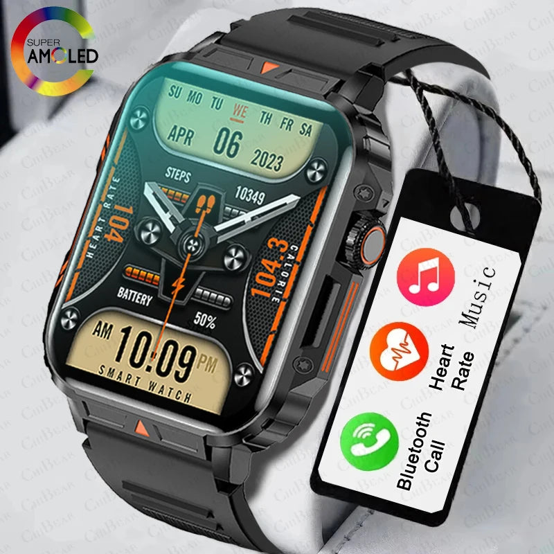 Rugged Military Smart Watch Men For Android IOS Ftiness Watches Ip68 Waterproof 2.01'' AI Voice Bluetooth Call Smartwatch 2024