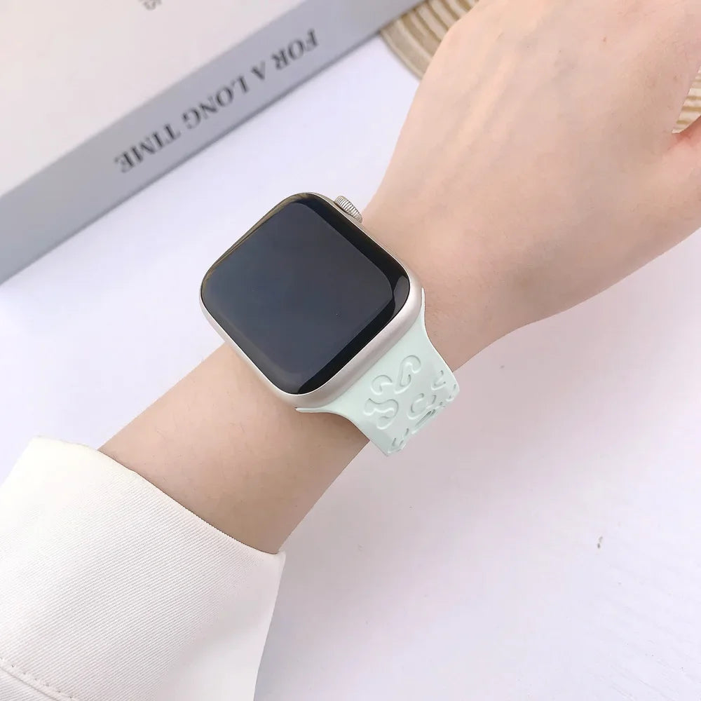 Engraved Silicone Strap for Apple Watch Band Ultra 2 49mm 45mm 44mm 42mm 41mm 38 40mm Bracelet for Iwatch Series 9 8 7 6 SE 5 4