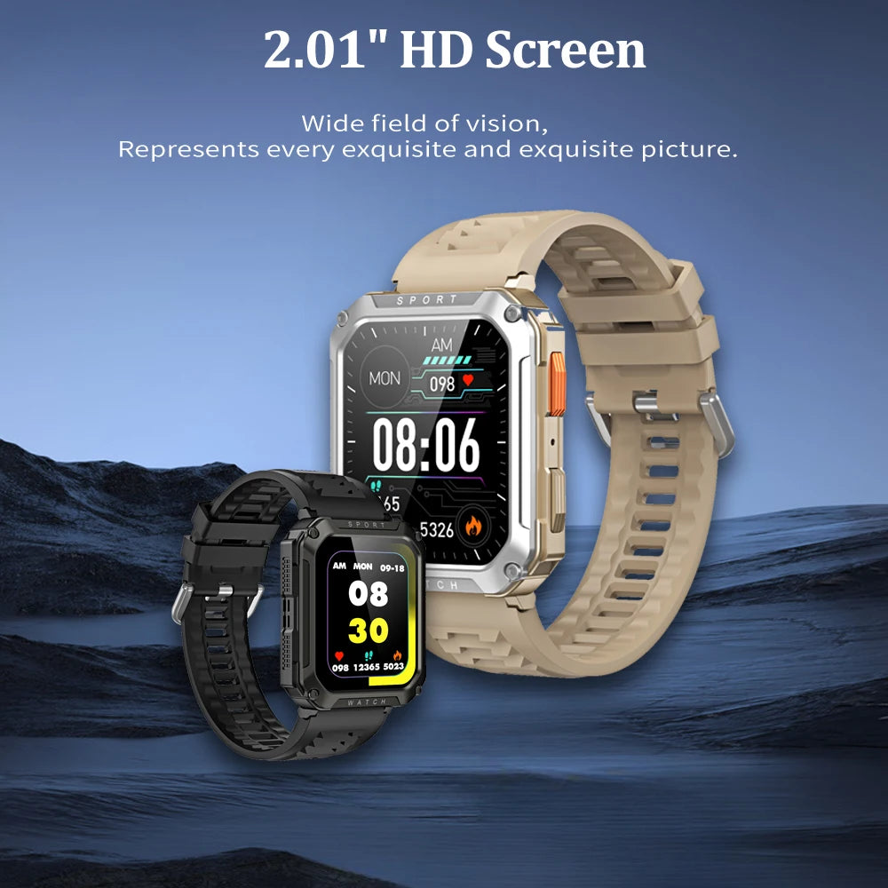 2024 Military Rugged Smartwatch Men Outdoor IP67 Waterproof Heart Rate Blood Oxygen Monitoring Custom Dials Sports Wrist Watches