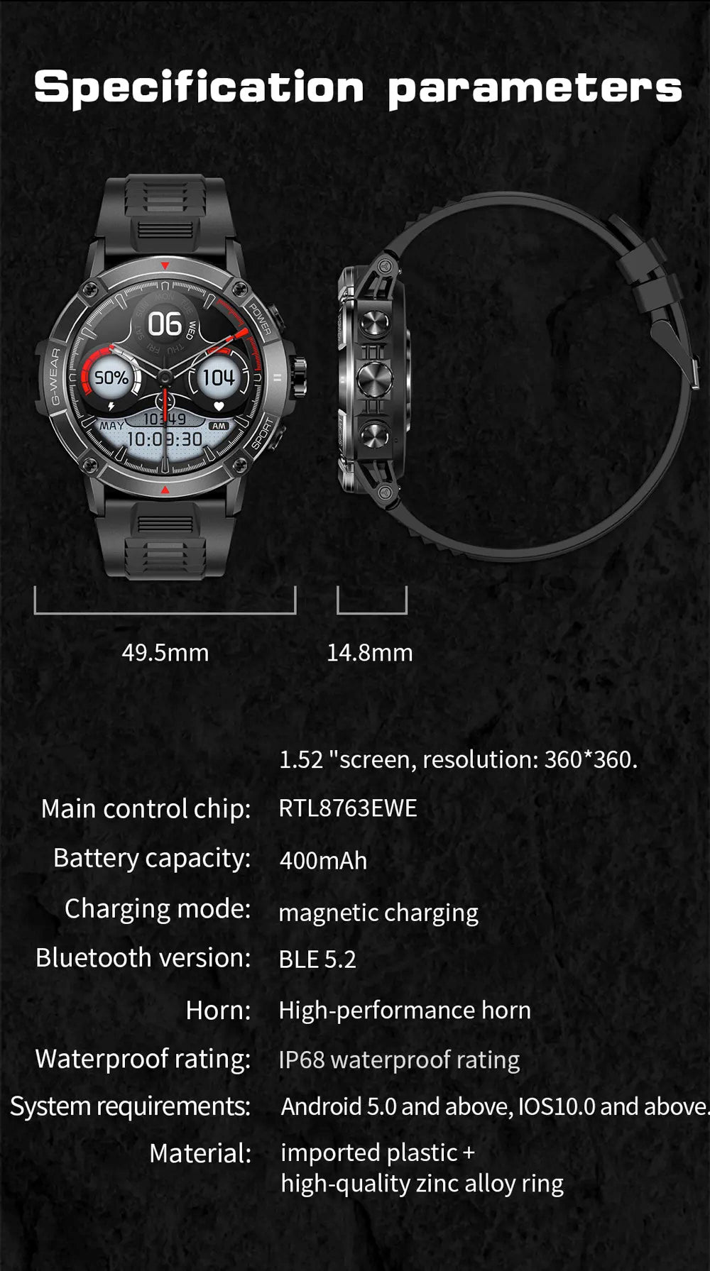 New Men Outdoor Sports Compass Smart Watch Blue Tooth Call Bracelet Health Monitoring 400mAh Battery Waterproof 2024 Smartwatch