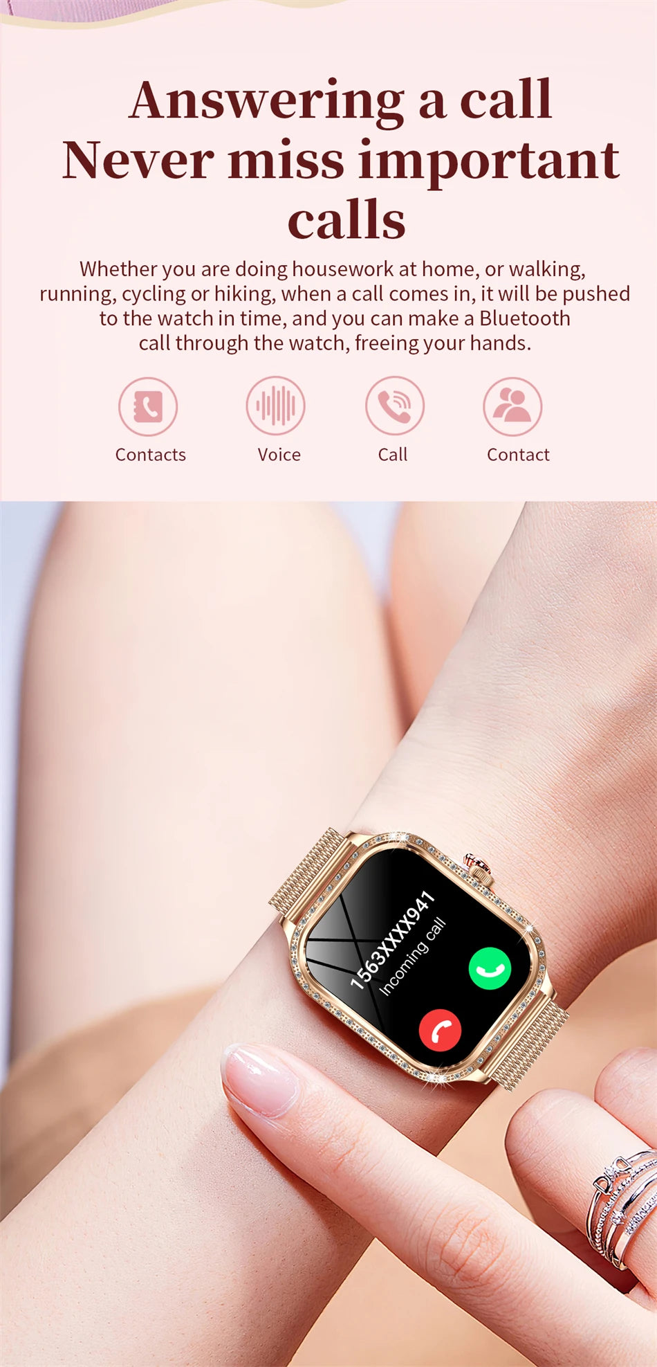 2024 Smart Watch Woman Sport Fitnes AI Voice Control Full Touch Bracelet Bluetooth Call Waterproof For Fashion Ladies Smartwatch