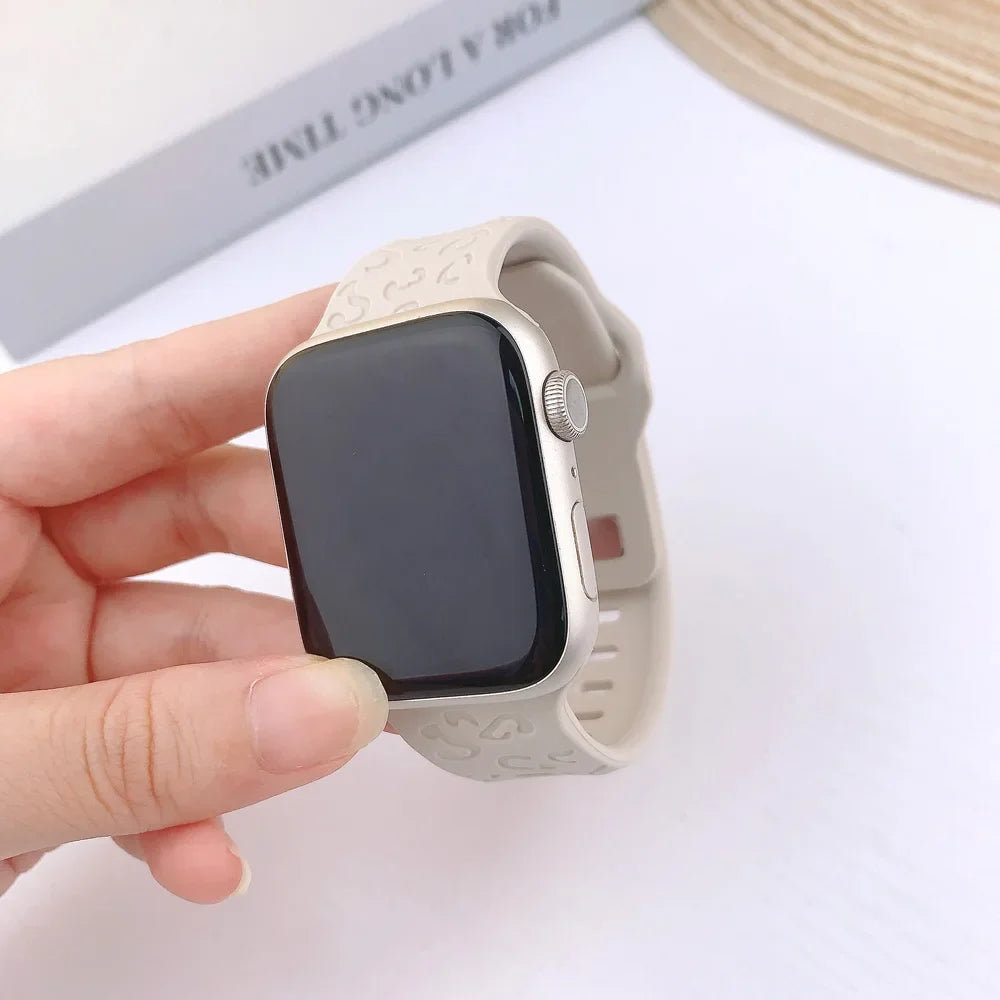 Engraved Silicone Strap for Apple Watch Band Ultra 2 49mm 45mm 44mm 42mm 41mm 38 40mm Bracelet for Iwatch Series 9 8 7 6 SE 5 4