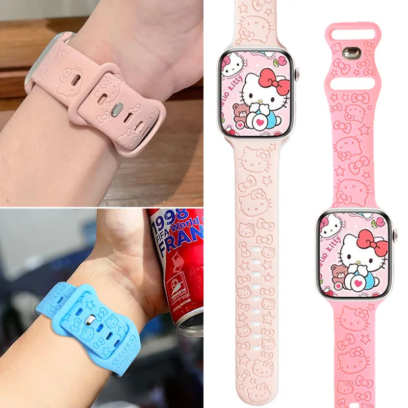 Sanrio HelloKitty For Apple Watch Bands 40mm 41mm 38mm Silicone Sport Bracelet IWatch Strap Series SE 9 8 7 6 5 3 4 Ultra 2 Gift