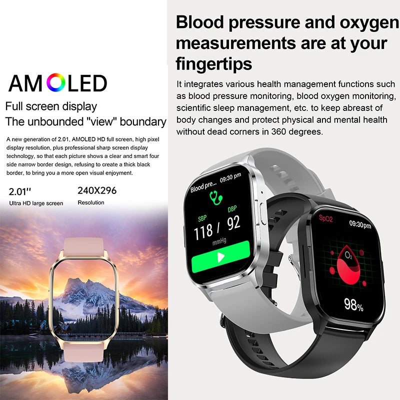 2024 New AMOLED Screen Smart Watch Always Show Time Bluetooth Call Series High Refresh Rtae Smartwatch Men Sport Watches Women